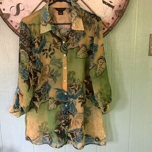 Investments Size XL Multicolor long sleeve sheer patterned tunic top